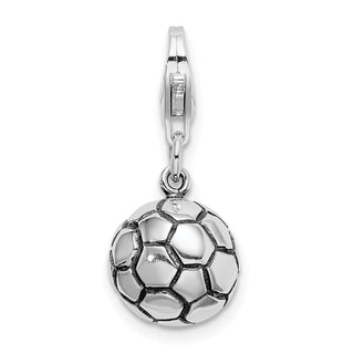 Sterling Silver Polished and Antiqued Soccer Ball w/ Lobster Clasp Charm