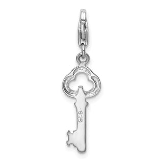 Sterling Silver Polished Skeleton Key w/Lobster Clasp Charm