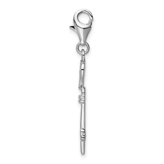 Rhodium-Plated Sterling Silver Heart Top CZ Key w/Lobster Clasp Charm
