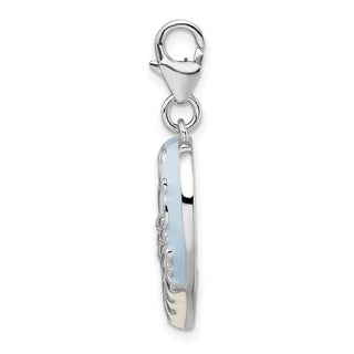Sterling Silver 2-D Blue Enameled Mom Photo w/Lobster Clasp Charm