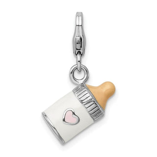 Sterling Silver 3-D Enameled Baby Bottle w/Lobster Clasp Charm