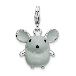 Sterling Silver 3-D Enameled Grey Mouse w/Lobster Clasp Charm