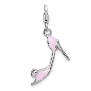 Sterling Silver Pink Enameled Bow-Top High Heel w/Lobster Clasp Charm