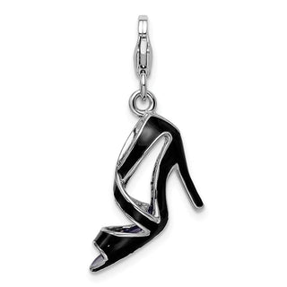 Sterling Silver 3-D Enameled Black High Heel w/Lobster Clasp Charm