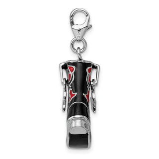 Sterling Silver Black/Red Enameled Cowboy Boot w/Lobster Clasp Charm
