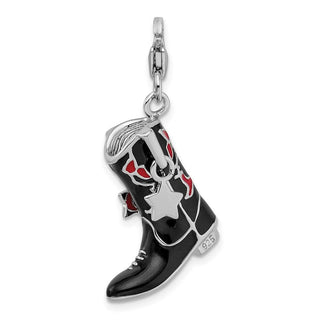 Sterling Silver Black/Red Enameled Cowboy Boot w/Lobster Clasp Charm