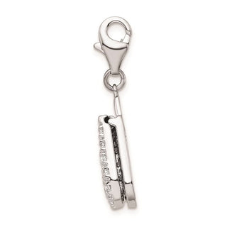 Rhodium-Plated Sterling Silver Flip Cell Phone CZ w/Lobster Clasp Charm