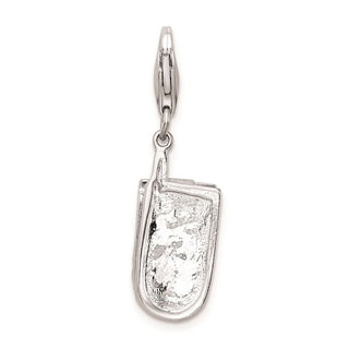 Rhodium-Plated Sterling Silver Flip Cell Phone CZ w/Lobster Clasp Charm