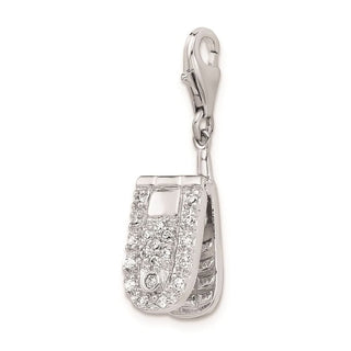 Rhodium-Plated Sterling Silver Flip Cell Phone CZ w/Lobster Clasp Charm