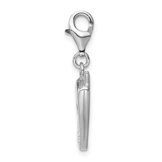 Rhodium-Plated Sterling Silver Polished Cell Phone w/CZ Lobster Clasp Charm