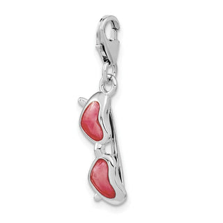 Sterling Silver Enameled Pink-Red Heart Sunglasses w/Lobster Clasp Charm