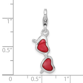 Sterling Silver Enameled Pink-Red Heart Sunglasses w/Lobster Clasp Charm
