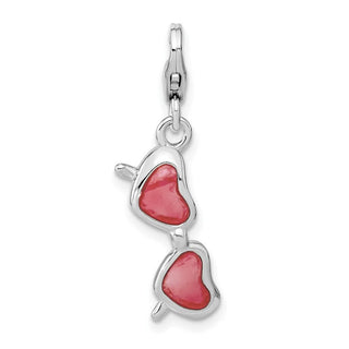 Sterling Silver Enameled Pink-Red Heart Sunglasses w/Lobster Clasp Charm