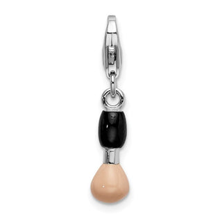 Sterling Silver Black and Pink Enamel Blush Brush w/ Lobster Clasp Charm