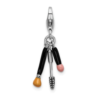 Sterling Silver Enameled Polished Makeup w/Lobster Clasp Charm