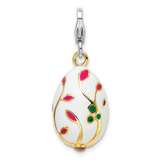 Sterling Silver 3-D Enameled Gold-Plated White Egg w/Lobster Clasp Charm