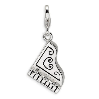 Sterling Silver 3-D Enameled Grand Piano w/Lobster Clasp Charm