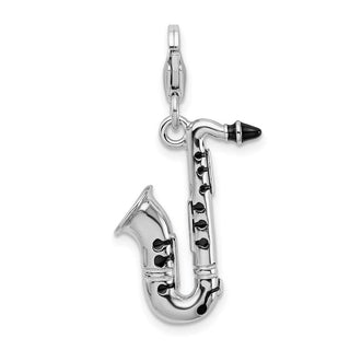 Sterling Silver 3-D Enameled Saxophone w/Lobster Clasp Charm