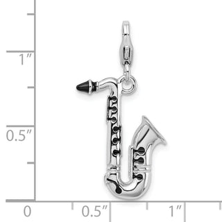 Sterling Silver 3-D Enameled Saxophone w/Lobster Clasp Charm