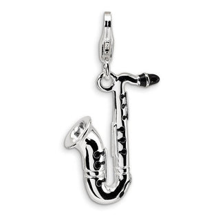 Sterling Silver 3-D Enameled Saxophone w/Lobster Clasp Charm