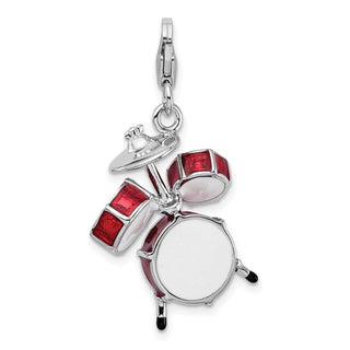 Sterling Silver 3-D Enameled Drum Set w/Lobster Clasp Charm