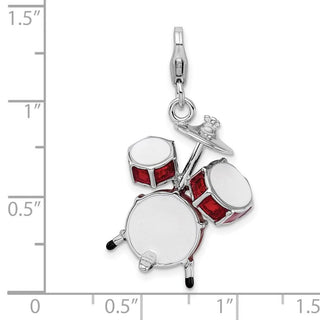 Sterling Silver 3-D Enameled Drum Set w/Lobster Clasp Charm