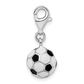 Sterling Silver 3-D Enameled Small Soccer Ball w/Lobster Clasp Charm