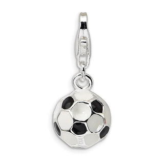Sterling Silver 3-D Enameled Small Soccer Ball w/Lobster Clasp Charm