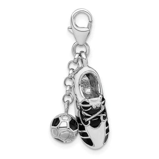 Sterling Silver 3-D Enameled Soccer Shoe and Ball w/ Lobster Clasp Charm
