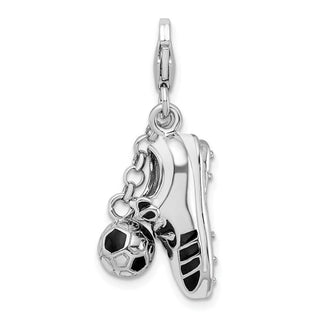 Sterling Silver 3-D Enameled Soccer Shoe and Ball w/ Lobster Clasp Charm