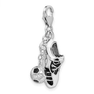 Sterling Silver 3-D Enameled Soccer Shoe and Ball w/ Lobster Clasp Charm