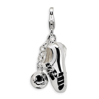 Sterling Silver 3-D Enameled Soccer Shoe and Ball w/ Lobster Clasp Charm