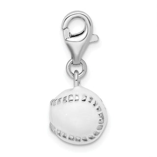Sterling Silver 3-D Polished and Enamel Baseball w/ Lobster Clasp Charm