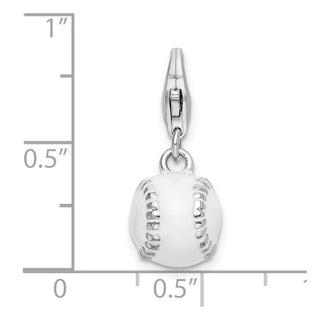 Sterling Silver 3-D Polished and Enamel Baseball w/ Lobster Clasp Charm