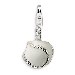 Sterling Silver 3-D Polished and Enamel Baseball w/ Lobster Clasp Charm