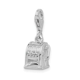Sterling Silver 3-D Polished Slot Machine w/Lobster Clasp Charm