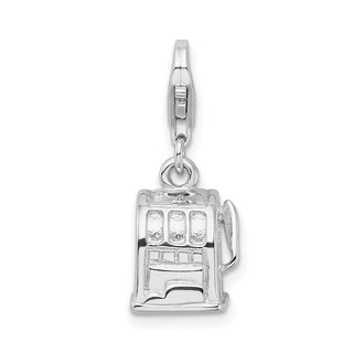 Sterling Silver 3-D Polished Slot Machine w/Lobster Clasp Charm