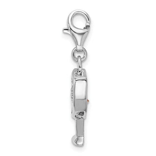 Rhodium-Plated Sterling Silver Open Champaign Glass w/Lobster Clasp Charm