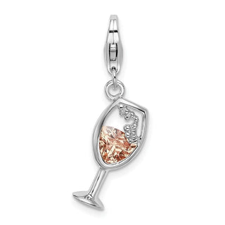 Rhodium-Plated Sterling Silver Open Champaign Glass w/Lobster Clasp Charm