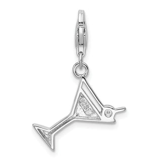 Sterling Silver Synthetic Crystal Martini Glass w/Lobster Clasp Charm