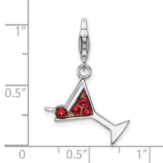 Sterling Silver Synthetic Crystal Martini Glass w/Lobster Clasp Charm