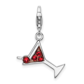 Sterling Silver Synthetic Crystal Martini Glass w/Lobster Clasp Charm