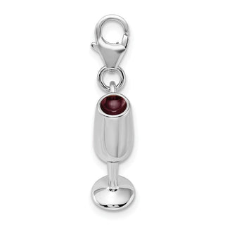 Sterling Silver 3-D Enameled Red Wine Glass w/Lobster Clasp Charm
