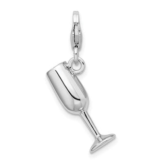 Sterling Silver 3-D Enameled Red Wine Glass w/Lobster Clasp Charm