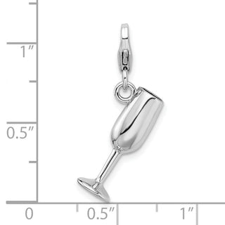 Sterling Silver 3-D Enameled Red Wine Glass w/Lobster Clasp Charm