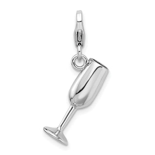 Sterling Silver 3-D Enameled Red Wine Glass w/Lobster Clasp Charm