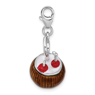Sterling Silver 3-D Enameled Pina Colada w/Lobster Clasp Charm