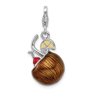 Sterling Silver 3-D Enameled Pina Colada w/Lobster Clasp Charm