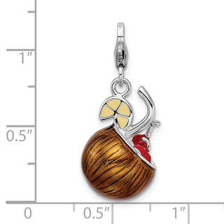 Sterling Silver 3-D Enameled Pina Colada w/Lobster Clasp Charm