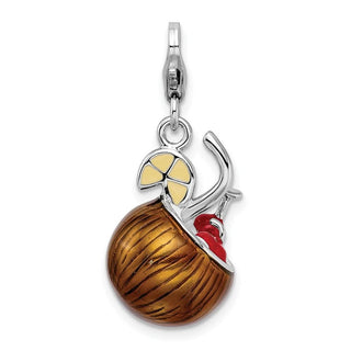Sterling Silver 3-D Enameled Pina Colada w/Lobster Clasp Charm